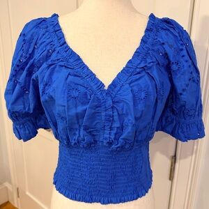 Jennifer Grace Vibrant Blue Smocked Blouse